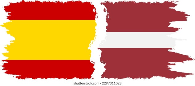 Latvia and Spain grunge flags connection, vector
