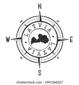 Lettland Stamp Map Compass Adventure. Illustration Travel Country Symbol. Siegel Expedition Wind Rose Symbol.