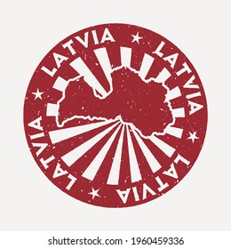 Latvia stamp. Travel red rubber stamp with the map of country, vector illustration. Can be used as insignia, logotype, label, sticker or badge of the Latvia.