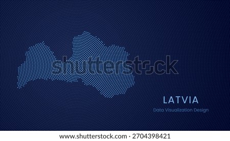 Latvia stylized dotted map in modern circular data tech visualization concept.