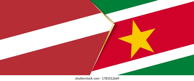 Banderas de Letonia y Suriname, dos indicadores vectoriales símbolo de relación o enfrentamiento.
