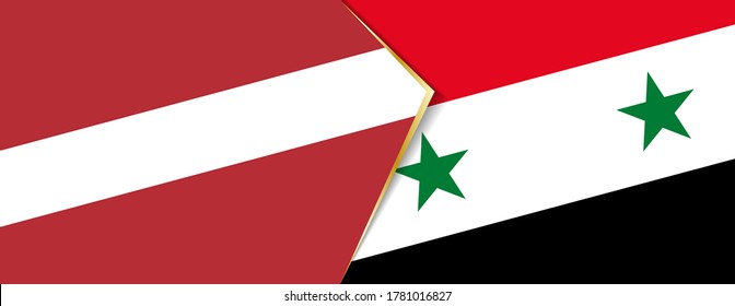 Latvia and Syria flags, two vector flags symbol of relationship or confrontation.