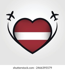 Latvia Travel Heart Flag With Airplane Icons