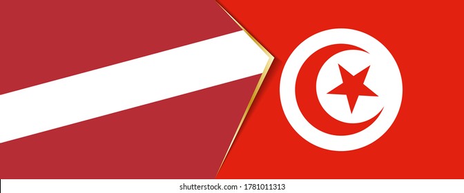 Banderas de Letonia y Túnez, dos banderas vectoriales símbolo de relación o enfrentamiento.