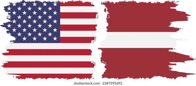 Latvia and USA grunge flags connection, vector