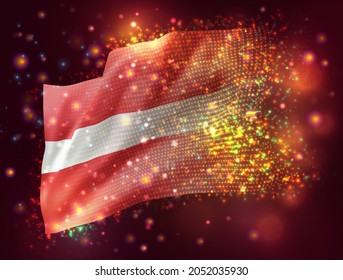Latvia, vector 3d flag on pink purple background with lighting and flares