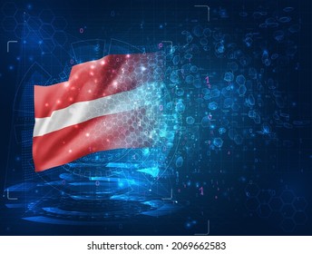 Latvia, vector 3d flag on blue background with hud interfaces
