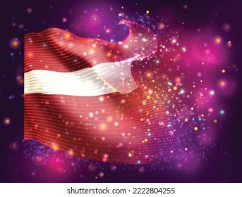 Latvia, vector 3d flag on pink purple background with lighting and flares
