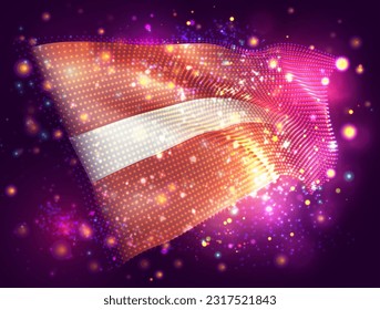 Latvia, vector 3d flag on pink purple background with lighting and flares