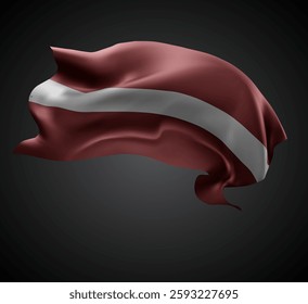 Latvia, vector 3d flag with waves on a black background