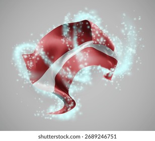 Latvia, vector 3d flag in whirlwind of magical radiance