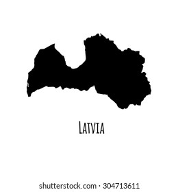 Latvia vector black outline map with caption on white background. 