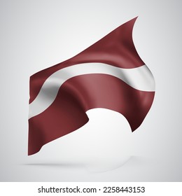 Letonia, bandera vectorial con olas y dobleces ondeando en el viento sobre un fondo blanco