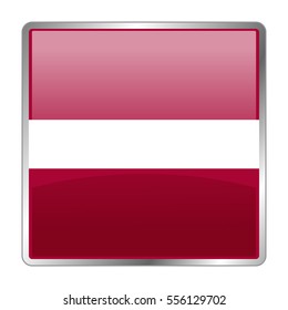 Latvia vector icon flag. Isolated square glass glossy glow button with national flag of the Latvia .