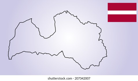 Latvia vector map contour silhouette and vector flag isolated on white background. High detailed illustration. State in Europe.