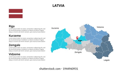 Lettland Vektorgrafik-Infografik-Vorlage nach Ländern geteilt. Präsentation verschieben.