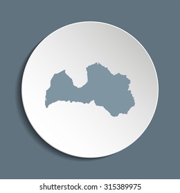 Latvia vector map on a paper circle. Cut out from white paper icon map of Latvia. Vector icon map of Latvia on dark background. Paper cut style country map. 