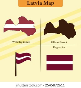 Letônia mapa vetorial com regiões sobreposição de bandeira de silhueta preta e bandeira autônoma ideal para materiais educacionais infográficos e projetos de design que mostram a geografia e identidade do Azerbaijão