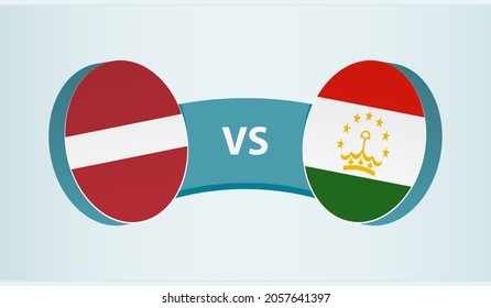 Latvia versus Tajikistan, team sports competition concept. Round flag of countries.