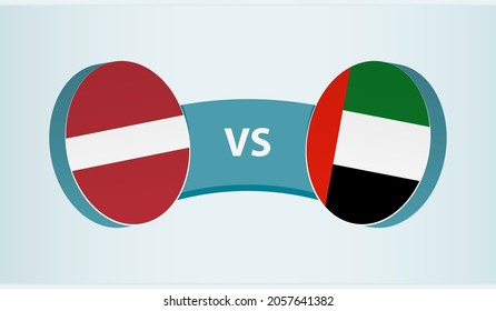 Latvia versus United Arab Emirates, team sports competition concept. Round flag of countries.