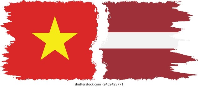 Latvia and Vietnam grunge flags connection, vector