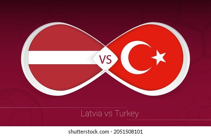 Latvia vs Turkey in Football Competition, Group G. Versus icon on Football background. Vector illustration.