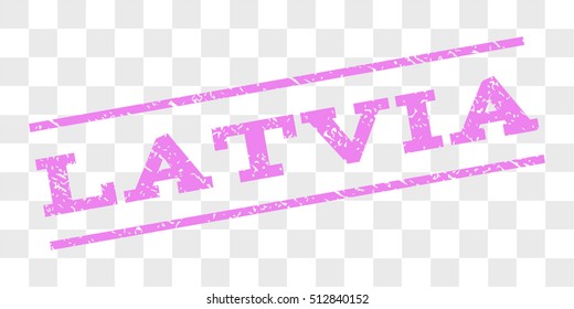 Latvia watermark stamp. Text caption between parallel lines with grunge design style. Rubber seal stamp with unclean texture. Vector violet color ink imprint on a chess transparent background.