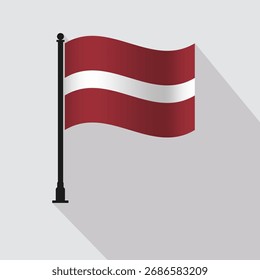 Latvia Waving Flag Pole Vector Illustration