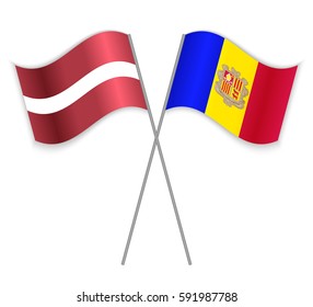 Latvian and Andorran crossed flags. Latvia combined with Andorra isolated on white. Language learning, international business or travel concept.