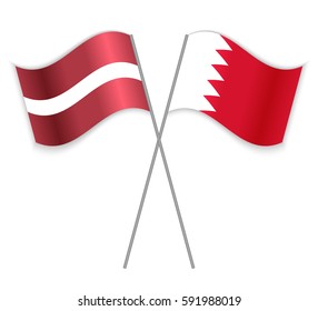 Latvian and Bahraini crossed flags. Latvia combined with Bahrain isolated on white. Language learning, international business or travel concept.