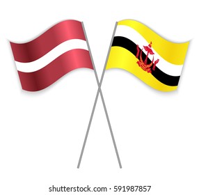 Latvian and Bruneian crossed flags. Latvia combined with Brunei isolated on white. Language learning, international business or travel concept.