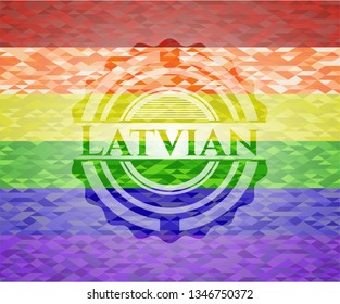 Latvian emblem on mosaic background with the colors of the LGBT flag