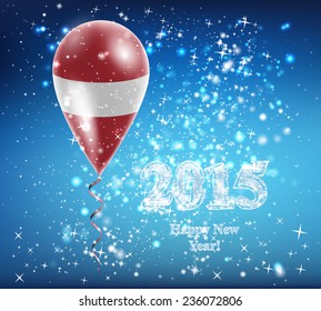 Latvian flag. The celebration and gifts. Balloon on Happy New Year. Merry Christmas. The sky sparkles with stars and snowflakes. Vector. Icon. 