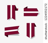 Latvian flag stickers and labels set. Vector illustration.