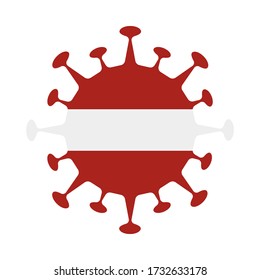 Bandera de Letonia en forma de virus. Firma de país. Ilustración vectorial.