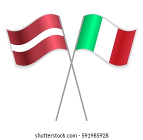 Latvian and Italian crossed flags. Latvia combined with Italy isolated on white. Language learning, international business or travel concept.
