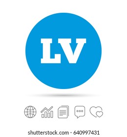 Latvian language sign icon. LV Latvia translation symbol. Copy files, chat speech bubble and chart web icons. Vector