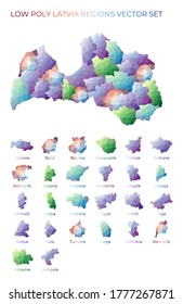 Latvian low poly regions. Polygonal map of Latvia with regions. Geometric maps for your design. Neat vector illustration.