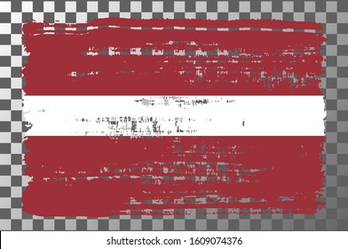 Latvian national flag isolated vector illustration. Travel map design graphic element. Europe county striped symbol. Latvian flag icon with grunge texture. Flat flag of Latvia.
