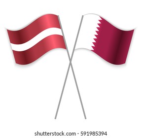Latvian and Qatari crossed flags. Latvia combined with Qatar isolated on white. Language learning, international business or travel concept.