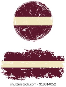 Latvian round and square grunge flags. Vector illustration. Grunge effect can be cleaned easily. 