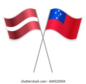 Latvian and Samoan crossed flags. Latvia combined with Samoa isolated on white. Language learning, international business or travel concept.