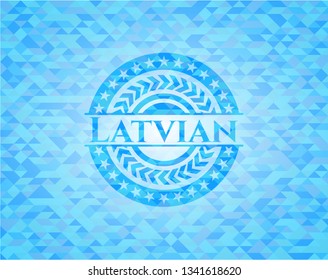 Latvian sky blue emblem. Mosaic background