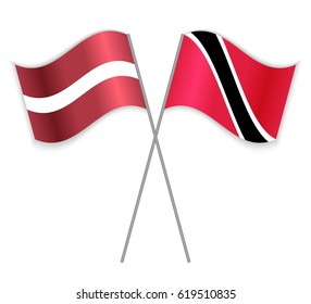 Latvian and Trinidadian crossed flags. Latvia combined with Trinidad and Tobago isolated on white. Language learning, international business or travel concept.