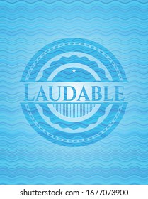Laudable light blue water style badge. Vector Illustration. Detailed.