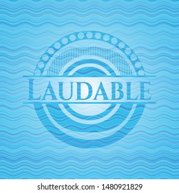 Laudable water wave representation badge background. Vector Illustration. Detailed.