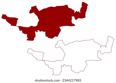 Bezirk Laufen (Schweiz, Schweizerische Eidgenossenschaft, Kanton Basel-Landschaft oder Basel-Land, Baselland oder Baselbiet), Vektorgrafik, Skizze Bezirk Laufen Karte