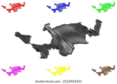 Laufen District (Schweiz, Eidgenossenschaft, Kanton Basel-Landschaft oder Basel-Land, Baselland oder Baselbiet) Karte, Vektorgrafik, Skizze Bezirk Laufen Karte