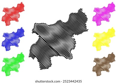 Laufenburg District (Switzerland, Confederação Suíça, Cantão de Argau) mapa ilustração vetorial, esboço de rabisco Bezirk Laufenburg mapa