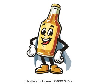 laugh beer bottle superhero cartoon mascot illustration character vector clip art